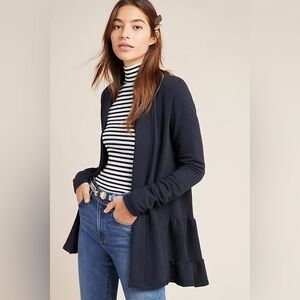 Anthropologie Navy Lila Tiered Babydoll Cotton Cardigan Large